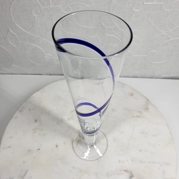 Pier 1 Swirline Pilsner Glass Pair 10" Cobalt Blue Handblown Set‎ of 2 - Picture 9 of 10
